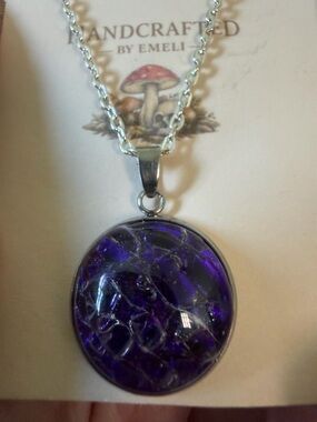 Hand Crafted Purple Snake Skin Pendant Necklace Witchy Boho Dark Cottagecore